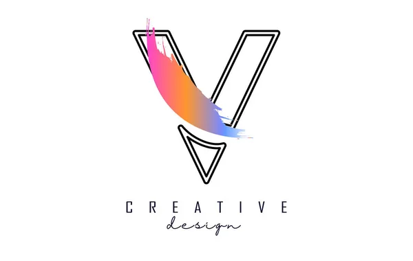 Esboço Letra Logotipo Com Pincel Arco Íris Corte Criativo —  Vetores de Stock