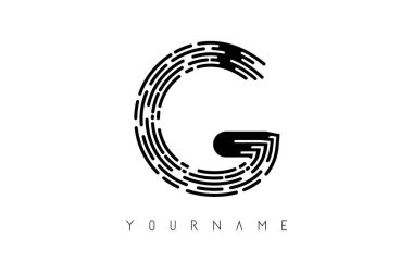 Siyah G harfi logosu konsepti. Çizgiler ve parmak izi desenli yaratıcı minimal monokrom monogramı.