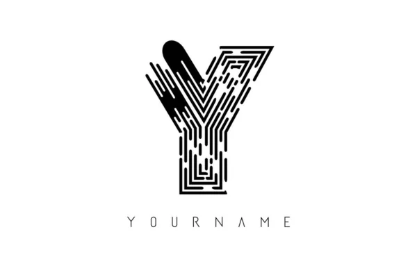 黑色Y字母标志的概念 具有线条和手印图案的创造性极小单色单字图 — 图库矢量图片