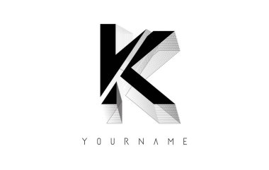 Kara Kablo K Mektup Logosu Tasarımı. Kablolu dış çerçeve ile yaratıcı vektör çizimi.