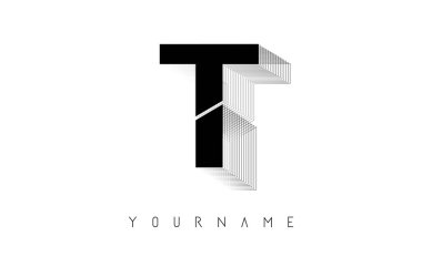 Tel çerçeve T Harfi Logo Tasarımı iki renk. Kablolu, aynalı dış çerçeve ile yaratıcı vektör çizimi.