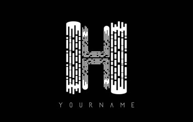 Beyaz H harfi logosu konsepti. Çizgiler ve parmak izi desenli yaratıcı minimal monokrom monogramı.