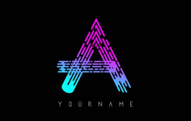 Canlı pembe ve mavi bir harf logosu. Çizgiler ve parmak izi desenli yaratıcı minimal monokrom monogramı. 