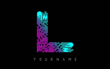 Canlı pembe ve mavi L harfi logosu. Çizgiler ve parmak izi desenli yaratıcı minimal monokrom monogramı.