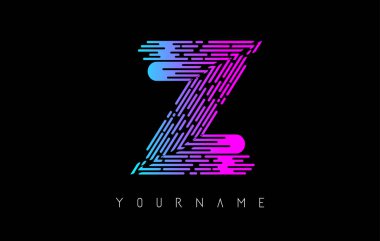 Canlı pembe ve mavi Z harfli logo konsepti. Çizgiler ve parmak izi desenli yaratıcı minimal monokrom monogramı.