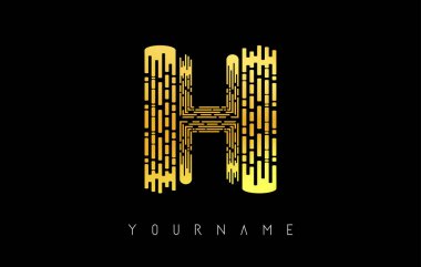 Altın H harfi logosu konsepti. Çizgiler ve parmak izi desenli yaratıcı minimal monokrom monogramı.