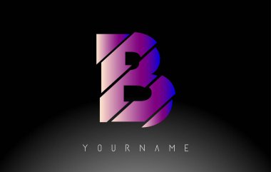 Soyut dilimlenmiş logo tasarımlı B harfi. Canlı mavi ve pembe gradyan rengine sahip yaratıcı vektör çizimi.