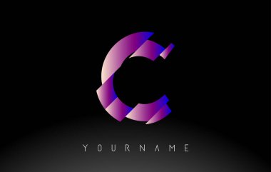 Soyut dilimlenmiş logo tasarımlı C harfi. Canlı mavi ve pembe gradyan rengine sahip yaratıcı vektör çizimi.