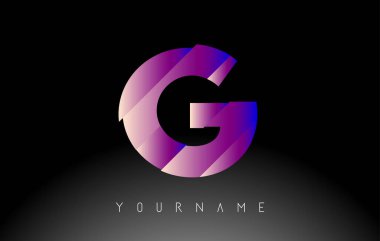 Soyut dilimlenmiş logo tasarımlı G harfi. Canlı mavi ve pembe gradyan rengine sahip yaratıcı vektör çizimi.