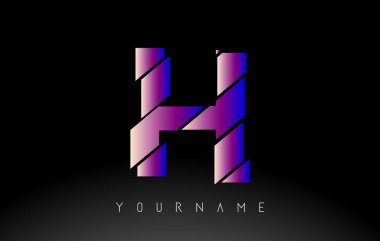 Soyut dilimlenmiş logo tasarımlı H harfi. Canlı mavi ve pembe gradyan rengine sahip yaratıcı vektör çizimi.