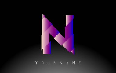 Soyut dilimlenmiş logo tasarımlı N harfi. Canlı mavi ve pembe gradyan rengine sahip yaratıcı vektör çizimi.