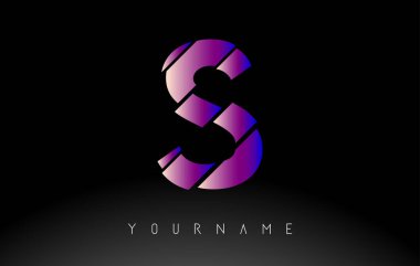 Soyut dilimlenmiş logo tasarımlı S harfi. Canlı mavi ve pembe gradyan rengine sahip yaratıcı vektör çizimi.