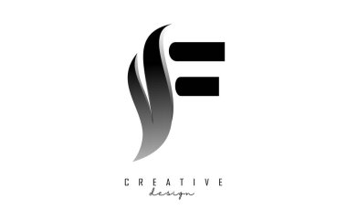 Siyah yapraklı, ekolu, doğal dizaynlı, soyut F harfinin vektör çizimi. Yaratıcı kesim ve şekilli F harfi logosu.