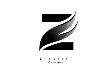 Siyah yaprak, eko ve doğal tasarım ile soyut Z harfinin vektör çizimi. Yaratıcı kesim ve şekilli Z harfi logosu.