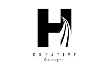 Öncü çizgileri ve yol konsepti tasarımlı siyah H harfi logosu. Geometrik dizaynlı H harfi.
