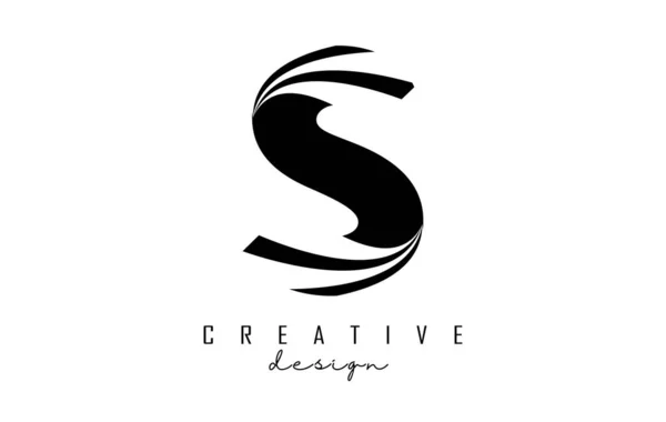 Logo Lettre Noir Avec Lignes Directrices Design Concept Route Lettre — Image vectorielle