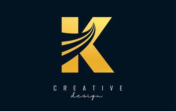 Önde Gelen Çizgiler Yol Konsepti Tasarımlı Yaratıcı Altın Harfli Logosu — Stok Vektör