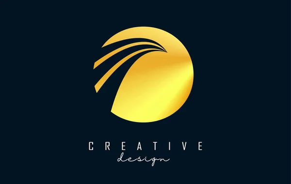 Logo Lettre Dorée Créative Avec Des Lignes Directrices Concept Routier — Image vectorielle