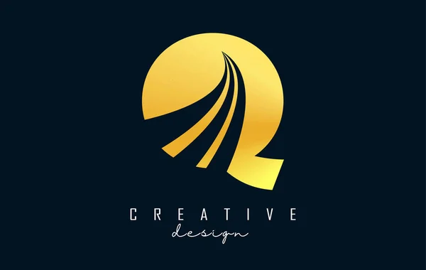 Logo Créatif Lettre Dorée Avec Lignes Directrices Conception Concept Route — Image vectorielle