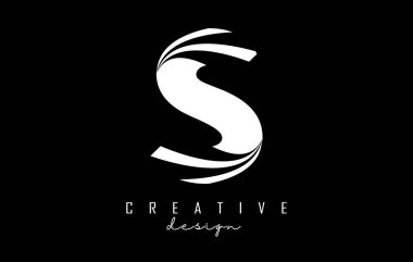 Öncü çizgileri ve yol konsepti tasarımlı beyaz S harfi logosu. Geometrik dizaynlı S harfi.