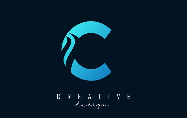 Logotipo Letra Con Diseño Espacio Negativo Cortes Onda Creativos Carta — Vector de stock