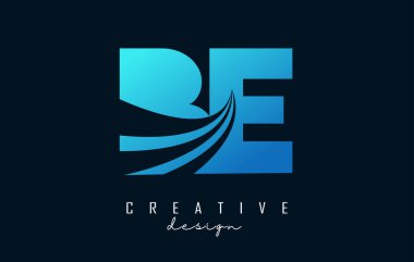 Önde gelen çizgiler ve yol konsepti tasarımlı yaratıcı mavi harfler BE b e logo. Geometrik dizaynlı harfler.