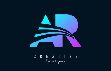 Yaratıcı renkli harfler AR A R logosu öncü çizgiler ve yol konsepti tasarımı. Geometrik dizaynlı harfler.
