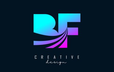 Yaratıcı renkli harfler. BF b f logosu. Önde gelen çizgiler ve yol konsepti tasarımı. Geometrik dizaynlı harfler.