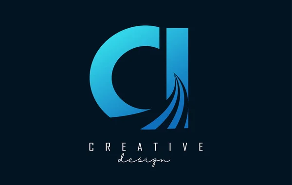 Lettres Bleues Créatives Logo Avec Des Lignes Directrices Design Concept — Image vectorielle