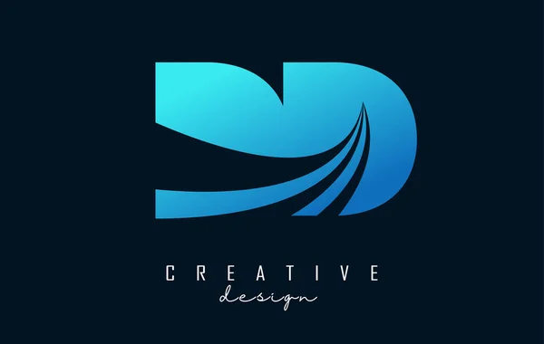 Letras Azules Creativas Logo Con Líneas Líderes Diseño Concepto Carretera — Vector de stock