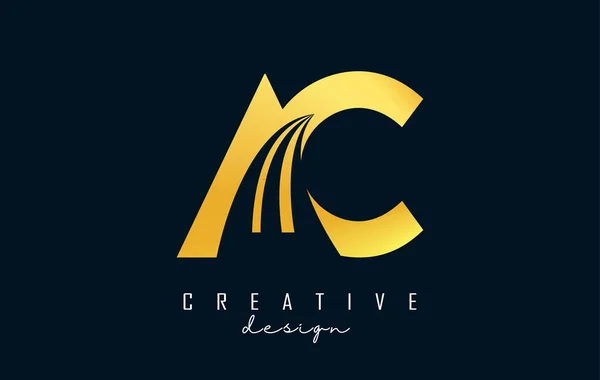 Creative Golden Letters Logo Leading Lines Road Concept Design Letters — Stok Vektör