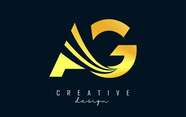 Creative Golden Letters Logo Leading Lines Road Concept Design Letters — Stock Vector