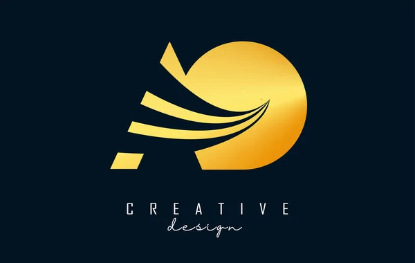 Creative Golden Letters Logo Leading Lines Road Concept Design Letters — Archivo Imágenes Vectoriales