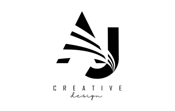 Letras Negras Creativas Logotipo Con Líneas Líderes Diseño Concepto Carretera — Vector de stock
