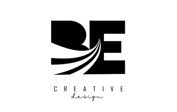 Lettres Noires Créatives Logo Avec Lignes Directrices Conception Concept Route — Image vectorielle