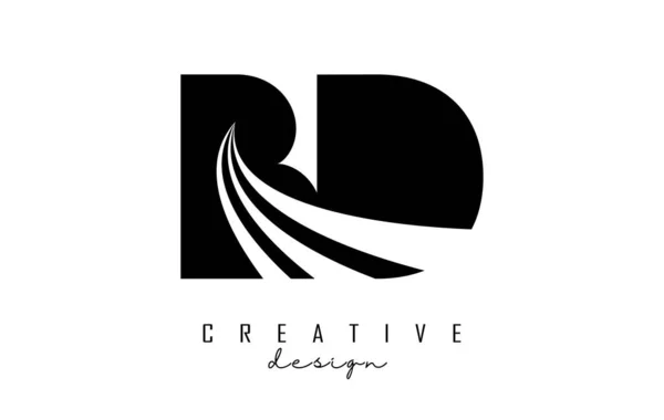 Letras Negras Creativas Logo Con Líneas Líderes Diseño Concepto Carretera — Vector de stock