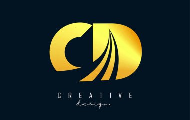Önde gelen çizgiler ve yol konsepti tasarımlı yaratıcı altın harfler CD C D logosu. Geometrik dizaynlı harfler.