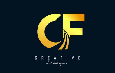 Önde gelen çizgiler ve yol konsepti tasarımlı yaratıcı altın harflerle CF c f logosu. Geometrik dizaynlı harfler.