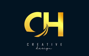 Ana hatları ve yol konsepti tasarımlı yaratıcı altın harfler CH c h logosu. Geometrik dizaynlı harfler.