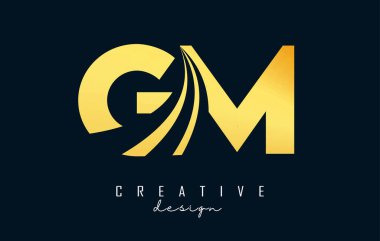 Lider çizgiler ve yol konsepti tasarımlı yaratıcı mavi harfler GM G M logosu. Geometrik dizaynlı harfler.
