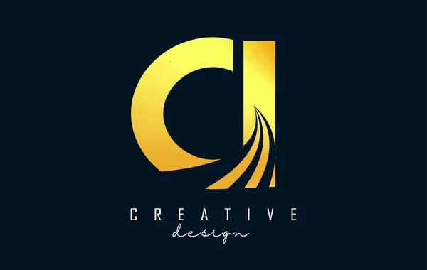 Creative Golden Letters Logo Leading Lines Road Concept Design Letters — Vector de stock