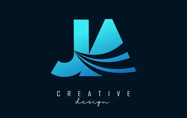 Letras Azules Creativas Logotipo Con Líneas Líderes Diseño Concepto Carretera — Vector de stock