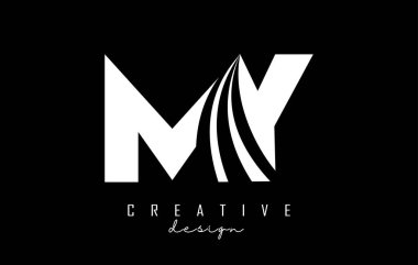 Yaratıcı beyaz harfler. Benim logom. Öncü çizgiler ve yol konsepti tasarımı. Geometrik dizaynlı harfler.