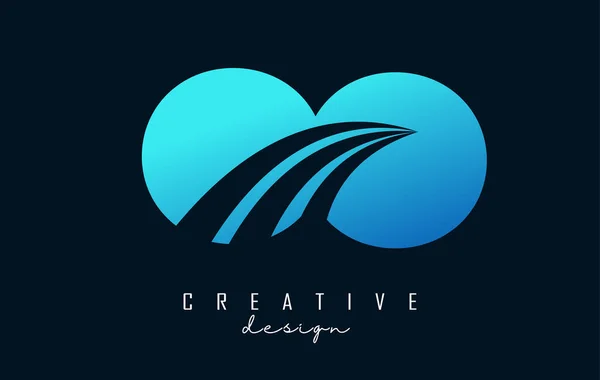 Creative Blue Letters Logo Leading Lines Road Concept Design Letters — Vector de stock