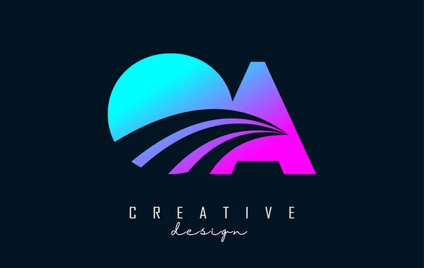 Letras Coloridas Creativas Logotipo Con Líneas Líderes Diseño Concepto Carretera — Vector de stock