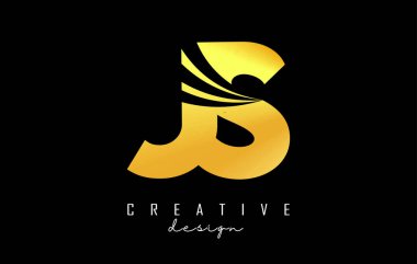 Yaratıcı altın harflerle JS J 'in logosu, öncü çizgiler ve yol konsepti tasarımı. Geometrik dizaynlı harfler.