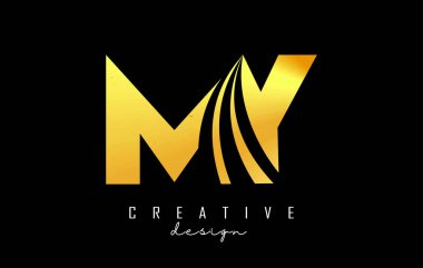 Yaratıcı altın harfler. Benim logom. Öncü çizgiler ve yol konsepti tasarımı. Geometrik dizaynlı harfler.