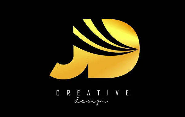 Creatieve Gouden Letters Logo Met Toonaangevende Lijnen Weg Concept Design — Stockvector