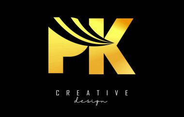 Lider çizgiler ve yol konsepti tasarımlı yaratıcı altın harfler Pk p k logosu. Geometrik dizaynlı harfler.