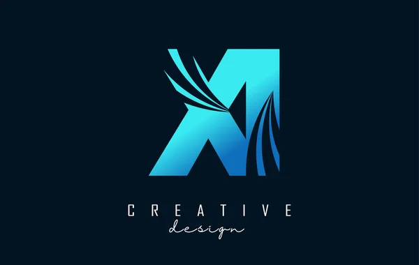 Creative Blue Letters Logo Leading Lines Road Concept Design Letters — Vector de stock